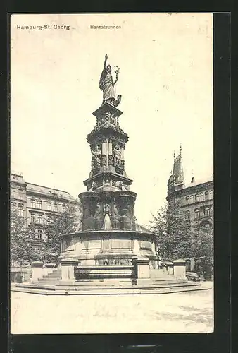 AK Hamburg-St.Georg, Totalansicht des Hansabrunnens