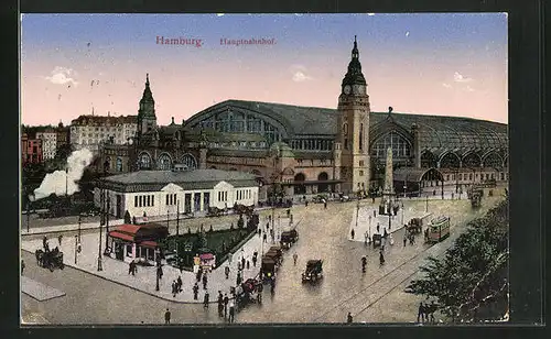 AK Hamburg-St.Georg, Reges Treiben auf dem Platz vorm Hauptbahnhof