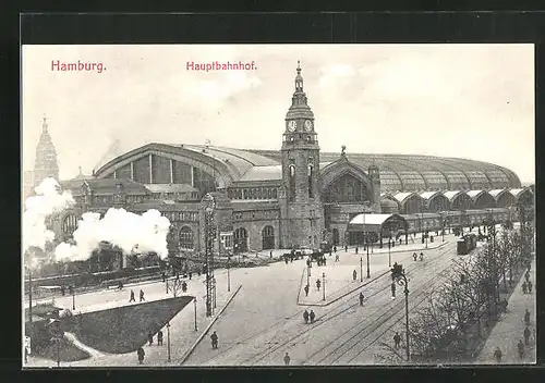 AK Hamburg-St.Georg, Strassenpartie mit Hauptbahnhof
