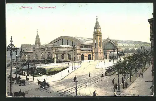 AK Hamburg-St.Georg, Platz vorm Hauptbahnhof mit Pferdekutschen