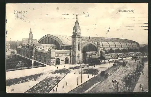 AK Hamburg-St.Georg, Strassenpartie mit Hauptbahnhof