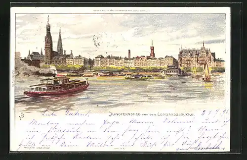 Künstler-AK Carl Biese: Hamburg-Neustadt, Jungfernstieg von der Lombardsbrücke betrachtet, Dampfer