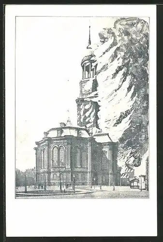 AK Hamburg-Neustadt, Zur Erinnerung an die gr. Michaeliskirche, zerstört durch eine Feuersbrunst am 3. Juli 1906