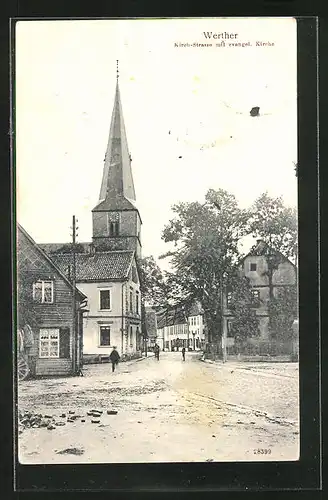 AK Werther, Kirch-Strasse mit evangelischer Kirche