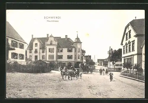 AK Schwendi, Hauptstrasse mit Pferdewagen