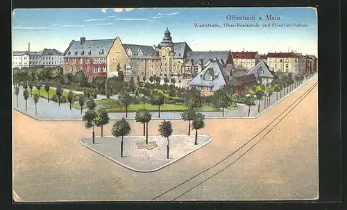 AK Offenbach a. M., Oberrealschule und Friedrich-Schule an der Waldstrasse