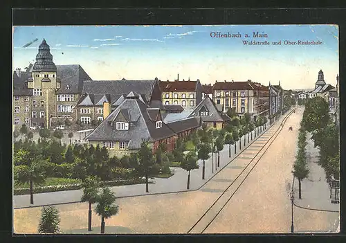 AK Offenbach a. M., Waldstrasse und Ober-Realschule