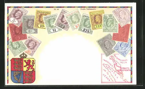 AK Briefmarken aus Straits Settlements mit Wappen