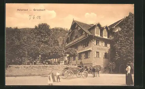 AK Griesbach, Hotel Adlerbad mit Pferdewagen