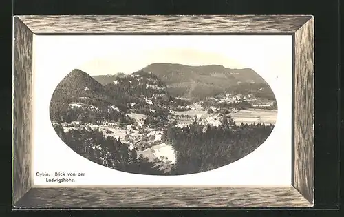 Präge-AK Oybin, Blick von der Ludwigshöhe im Passepartoutrahmen