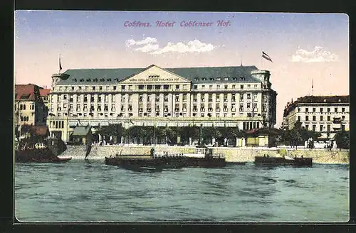 AK Koblenz, Hotel Koblenzer Hof mit Booten