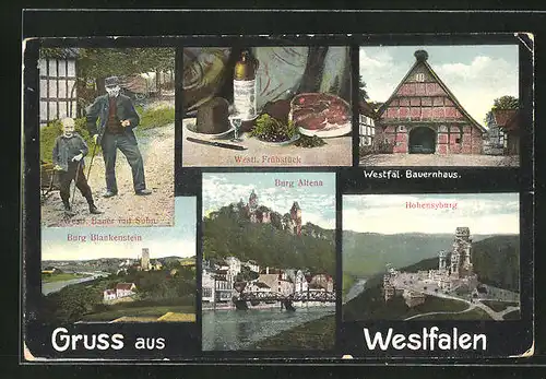 AK Hattingen /Westfalen, Burg Blankenstein, Hohensyburg, Westfäl. Bauernhaus