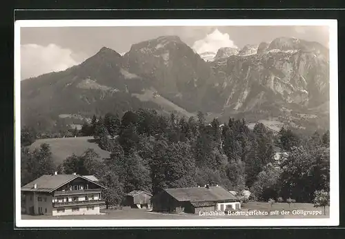 AK Berchtesgaden-Strub, Gasthaus Bachingerlehen vor malerischer Bergkulisse