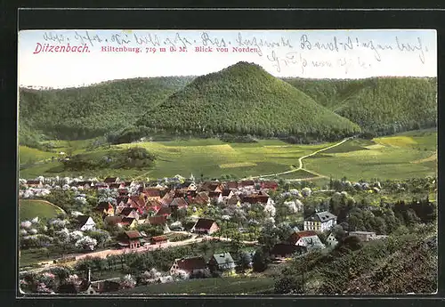 AK Ditzenbach, Ortsansicht aus der Vogelschau, Hiltenburg