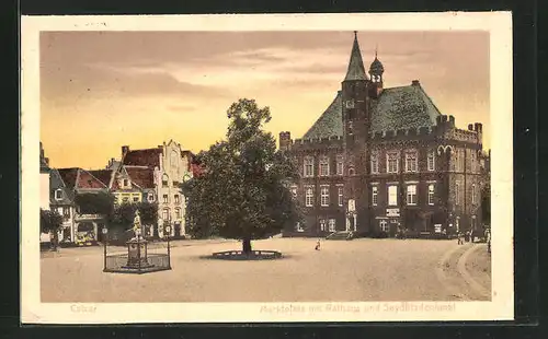 AK Calcar, Marktplatz mit Rathaus und Seydlitzdenkmal