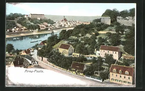 AK Pirna-Posta, Gesamtansicht mit Flusspartie