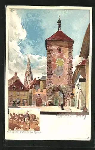 Künstler-AK Heinrich Kley: Freiburg, Schwabenthor, Bild auf der Stadtseite des Thurms