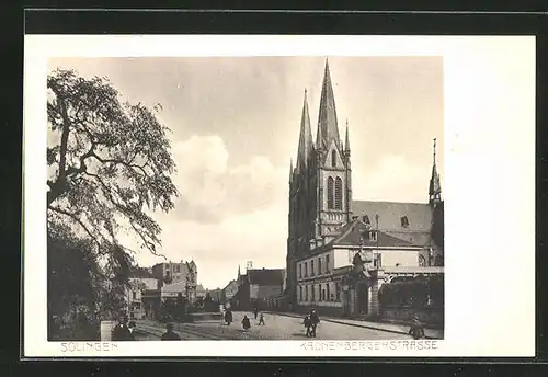 AK Solingen, Kronenbergerstrasse mit Kirche