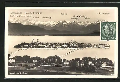 AK Lindau i. B., Insel und Alpenpanorama mit Scesaplana und Falknis