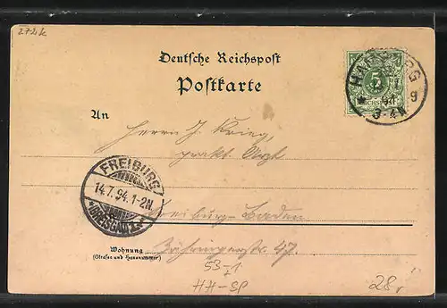 Vorläufer-Lithographie Hamburg-St. Pauli, 1894, Park-Hotel, Stallungen, Pavillon mit Terrasse