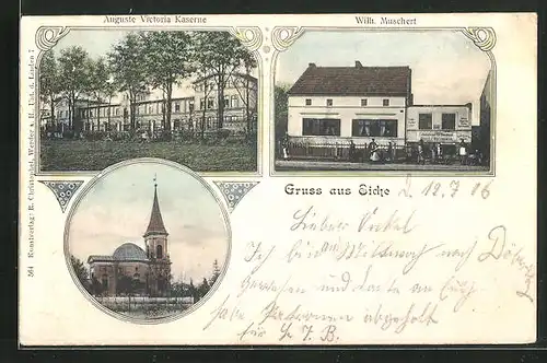 AK Eiche /Potsdam, Colonialwarenhandlung Wilh. Muschert, Auguste Victoria Kaserne