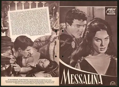 Filmprogramm DNF, Messalina, Belinda Lee, Carlo Justini, Regie:Vittorio Cottafavi