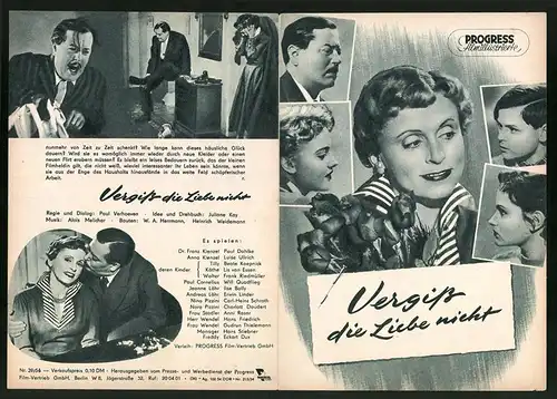 Filmprogramm PFI Nr. 39 /54, Vergiss die Liebe nicht, Paul Dahlke, Luise Ullrich, Regie: Paul Verhoeven