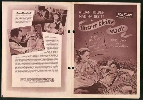 Filmprogramm Film Bühne Nr. 31, Unsere kleine Stadt, William Holden, Martha Scott, Regie: Sam Wood