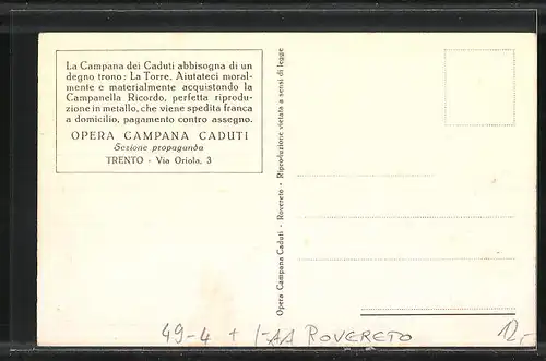 AK Rovereto, Opera Campana Caduti, die grosse Glocke
