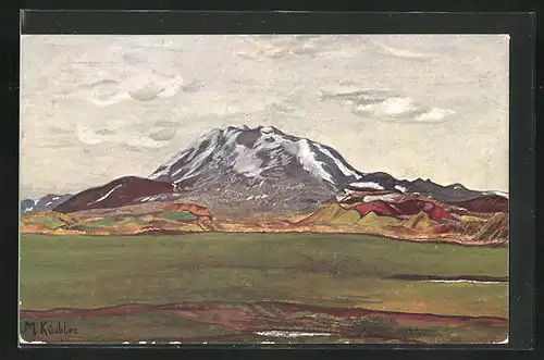 Künstler-AK Küchler, Hekla, fra Fellsmula a Landi, Blick zum Vulkan