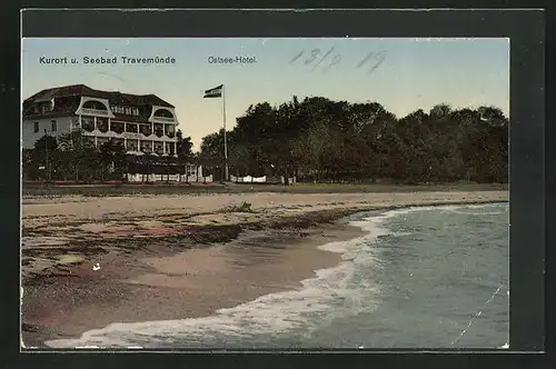 AK Travemünde, Strandpartie am Ostsee-Hotel