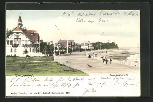 AK Travemünde, Gäste am Ostsee-Hotel auf der Strandpromenade