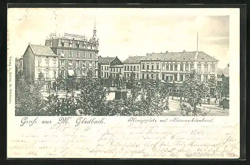 AK M.-Gladbach, Königsplatz mit Bismarckdenkmal