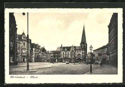 AK M. Gladbach, Strassenbahn auf dem Markt