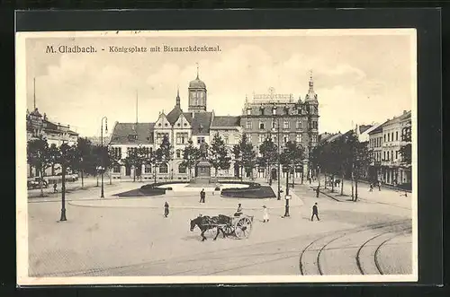 AK M. Gladbach, Königsplatz mit Bismarckdenkmal