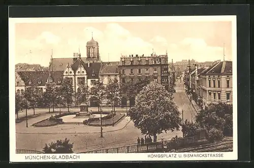 AK M. Gladbach, Königsplatz und Bismarckdenkmal