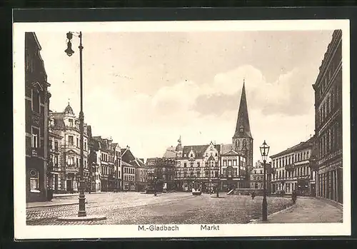 AK M. Gladbach, Strassenbahn auf dem Markt