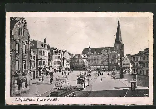 AK M. Gladbach, Strassenbahnverkehr auf dem alten Markt