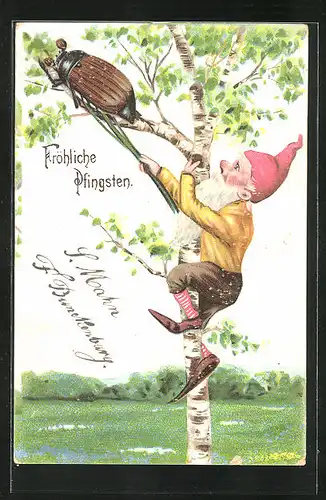 Künstler-AK Pfingsten, der Maikäfer und der Zwerg auf dem Baum