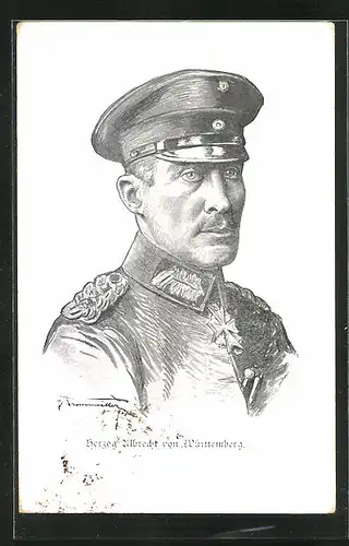 Künstler-AK Herzog Albrecht von Württemberg, in Uniform mit Schirmmütze und Orden