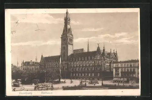 AK Hamburg, Strassenbahnverkehr vor dem Rathaus