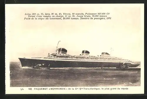 AK Paquebot Normandie, Passagierschiff in voller Fahrt