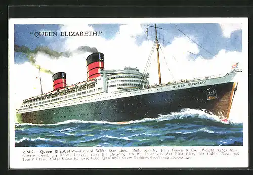 AK R.M.S. Queen Elizabeth in voller Fahrt