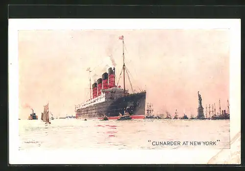 Künstler-AK Passagierschiff Cunarder at New York