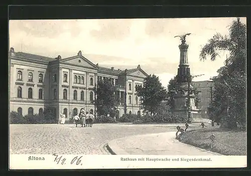 AK Hamburg-Altona, Rathaus mit Hauptwache und Siegesdenkmal