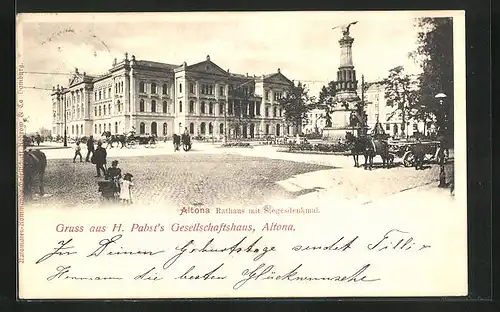 AK Hamburg-Altona, Rathaus und Siegesdenkmal
