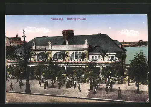 AK Hamburg-Neustadt, Alsterpavillon mit Passanten