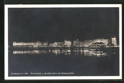 AK Hamburg-Neustadt, Alsterdamm mit Jungfernstieg und Alsterpavillon