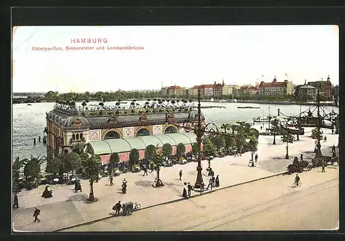 AK Hamburg-Neustadt, Alsterpavillon mit Binnenalster und Lombardsbrücke