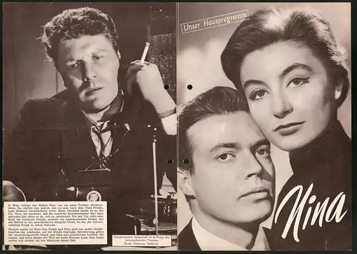 Filmprogramm Unser Hausprogramm, Nina, Karlheinz Böhm, Anouk Aimée, Regie: Rudolf Jugert